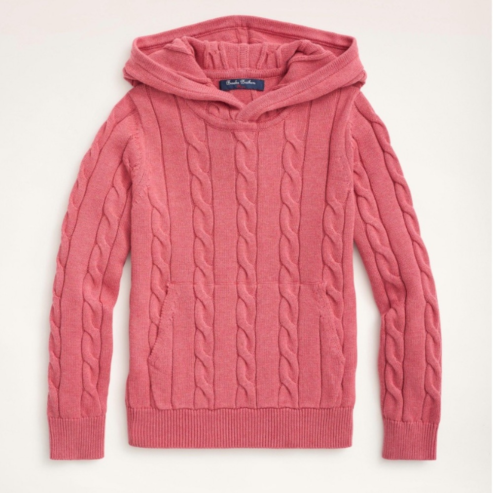 NWT Brooks Brothers Kids Cotton Cable-Knit Hoodie Size Large Dark Pink Heather